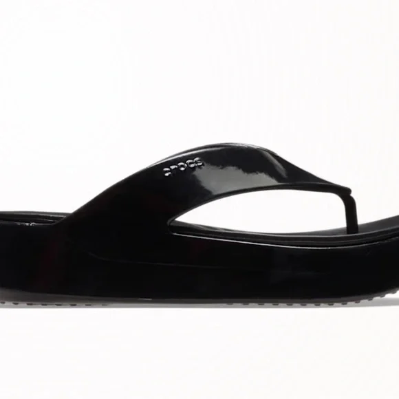 CROCS Black Patent Platform Sandals - Picture 3 of 7